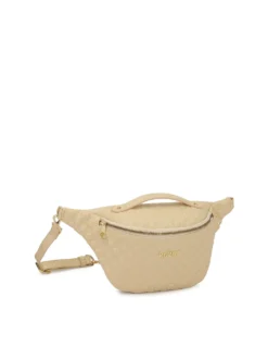 Beżowa nerka ze skóry tłoczonej w monogramy