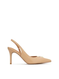 Beżowe czółenka slingback z dwukolorowym monogramem KAZAR