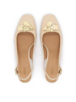 Beżowe czółenka slingback ze skóry naturalnej z biżuteryjną ozdobą
