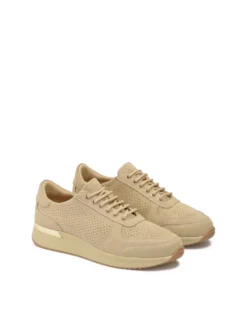 Beżowe perforowane sneakersy z zamszu
