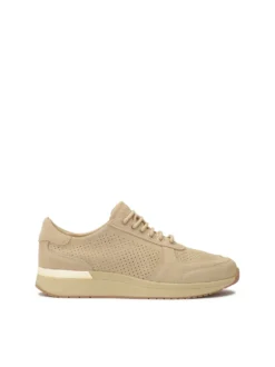 Beżowe perforowane sneakersy z zamszu