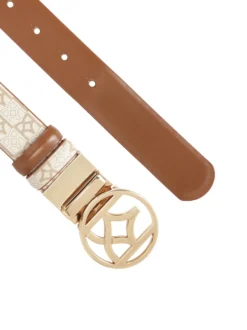 Beżowo-brązowy pasek dwustronny w monogramy