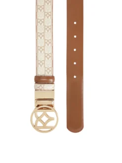 Beżowo-brązowy pasek dwustronny w monogramy