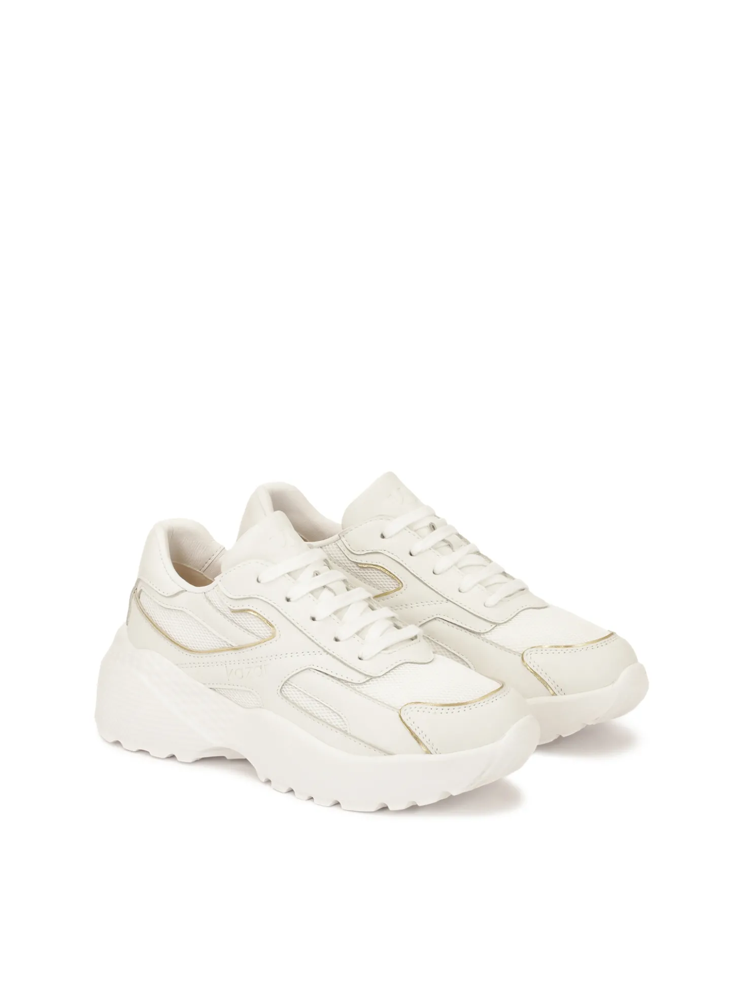 Białe sneakersy ze złotą lamówką