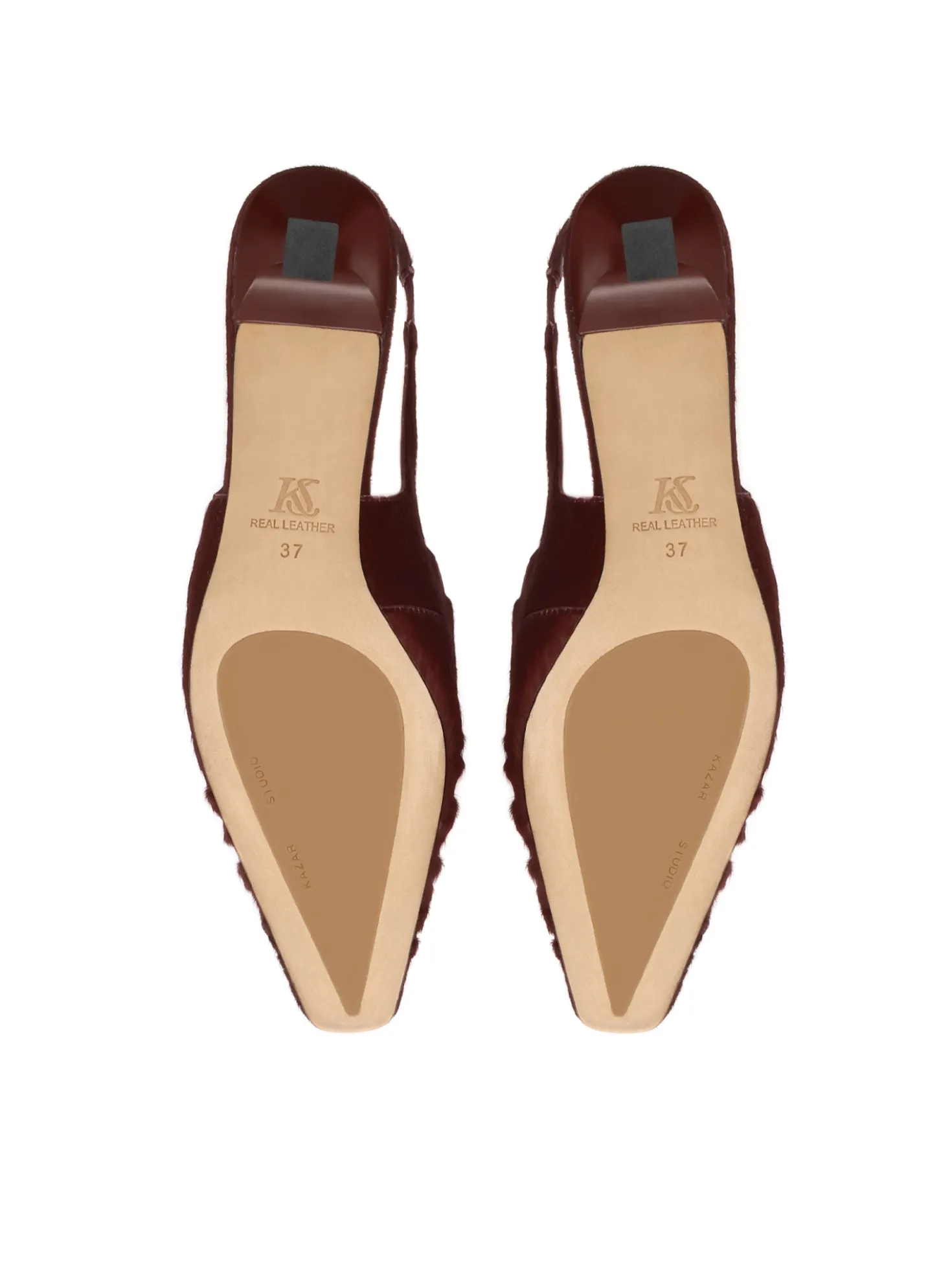 Bordowe czółenka slingback z włosiem