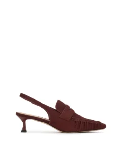Bordowe czółenka slingback z włosiem