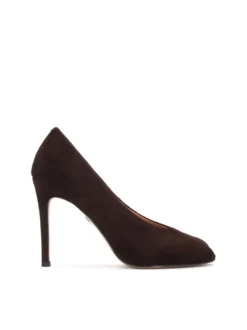 Brązowe czółenka peep toe z zamszu