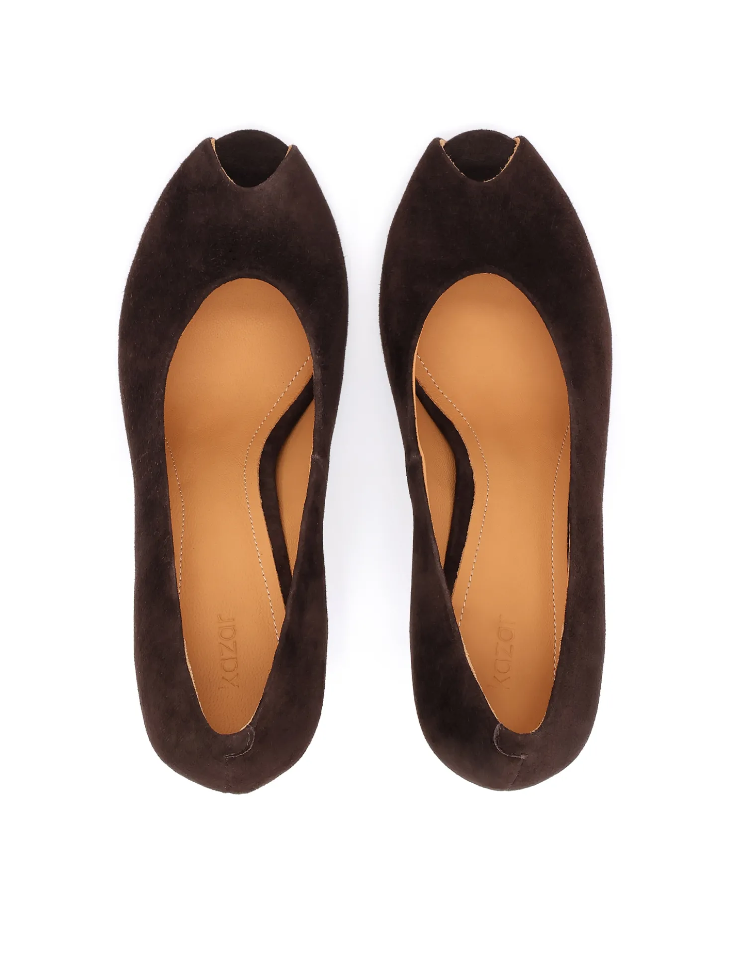 Brązowe czółenka peep toe z zamszu