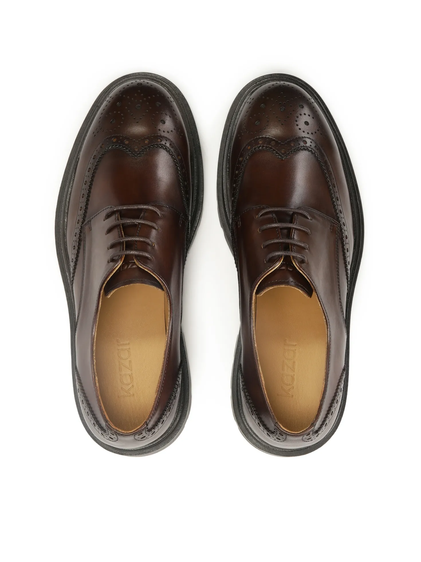 Brązowe derby w stylu BROGUES z ażurowym zdobieniem