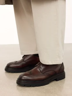 Brązowe derby w stylu BROGUES z ażurowym zdobieniem