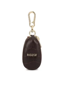 Brązowe etui na klucze ze skóry w tłoczony wzór