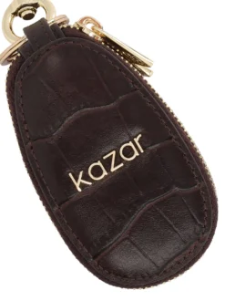 Brązowe etui na klucze ze skóry w tłoczony wzór