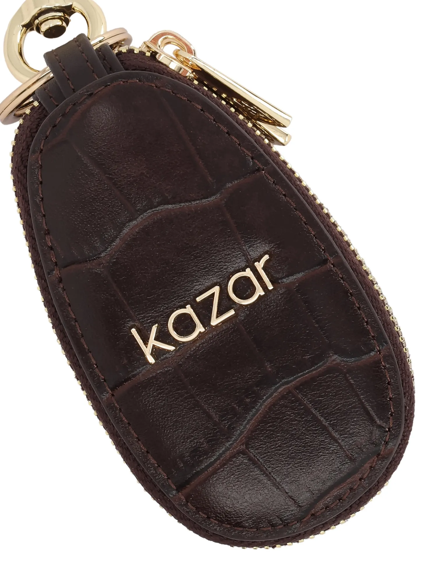 Brązowe etui na klucze ze skóry w tłoczony wzór