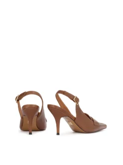 Brązowe skórzane czółenka slingback