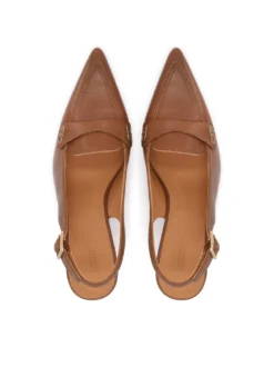 Brązowe skórzane czółenka slingback