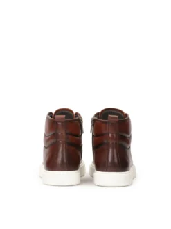 Brązowe skórzane sneakersy z wysoką cholewką