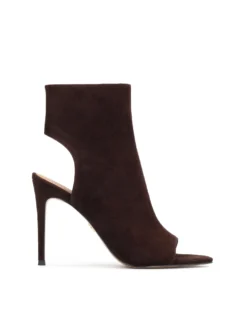 Ciemnobrązowe botki peep toe na smukłej szpilce