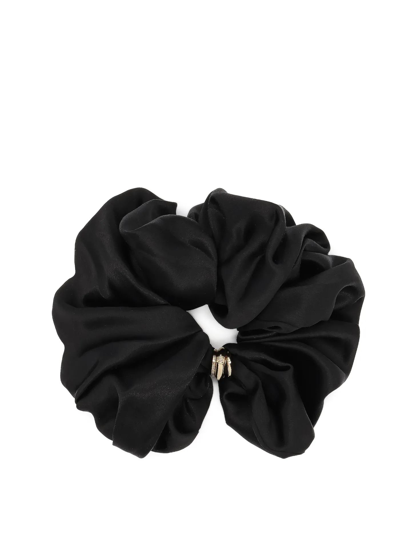 Czarna scrunchie z jedwabnej satyny ze złotą ozdobą