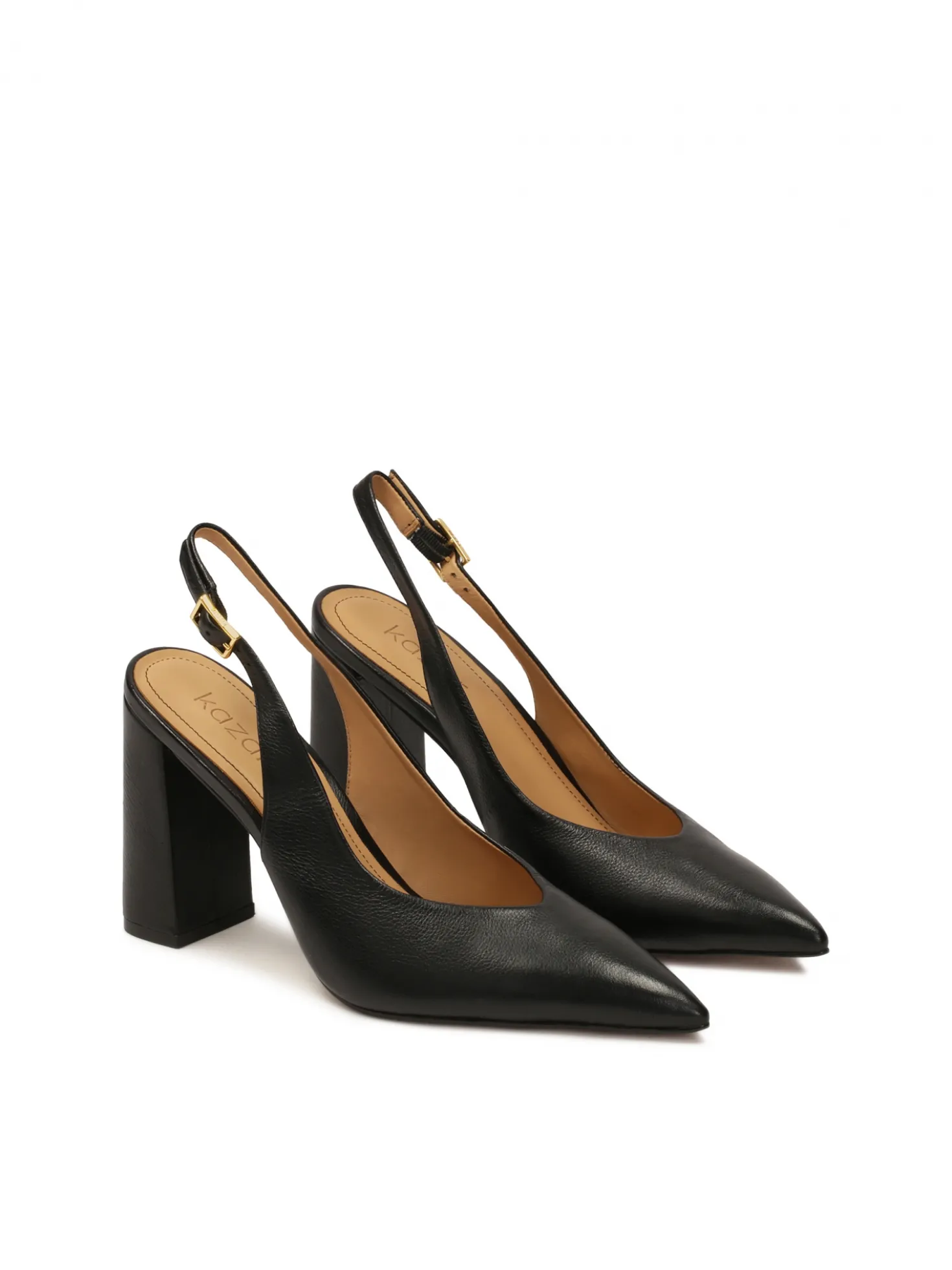 Czarne czółenka slingback na szerokim obcasie