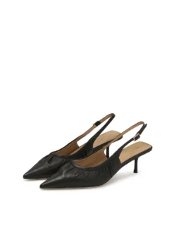 Czarne czółenka slingback z marszczoną cholewką