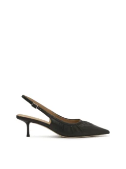 Czarne czółenka slingback z marszczoną cholewką