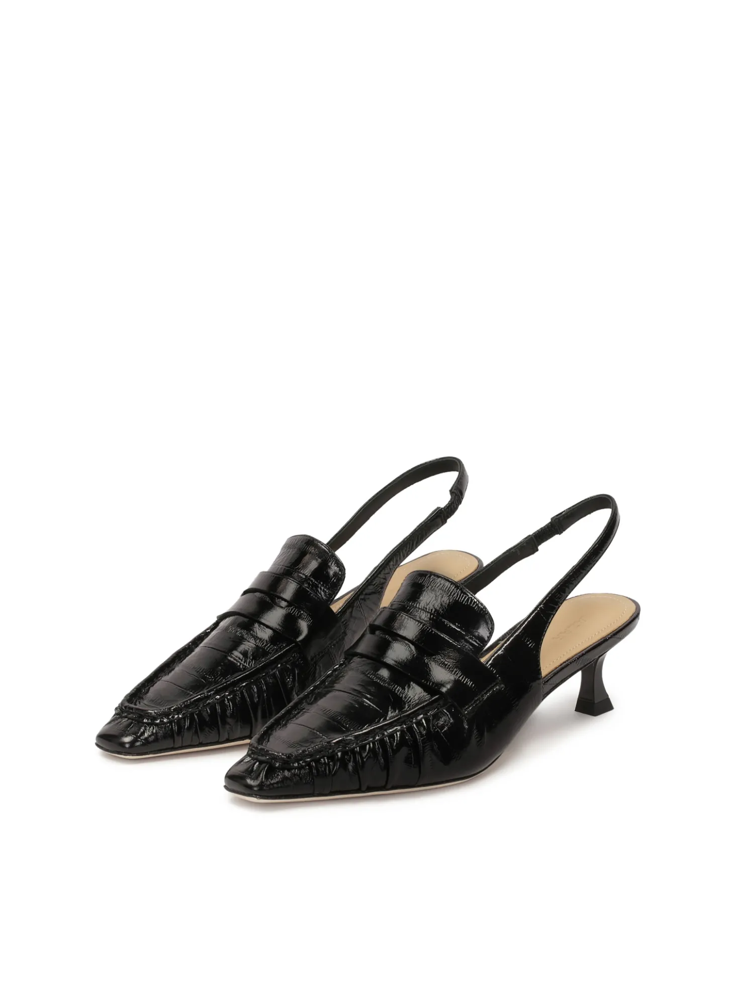 Czarne czółenka z otwartą piętą na obcasie typu slingback