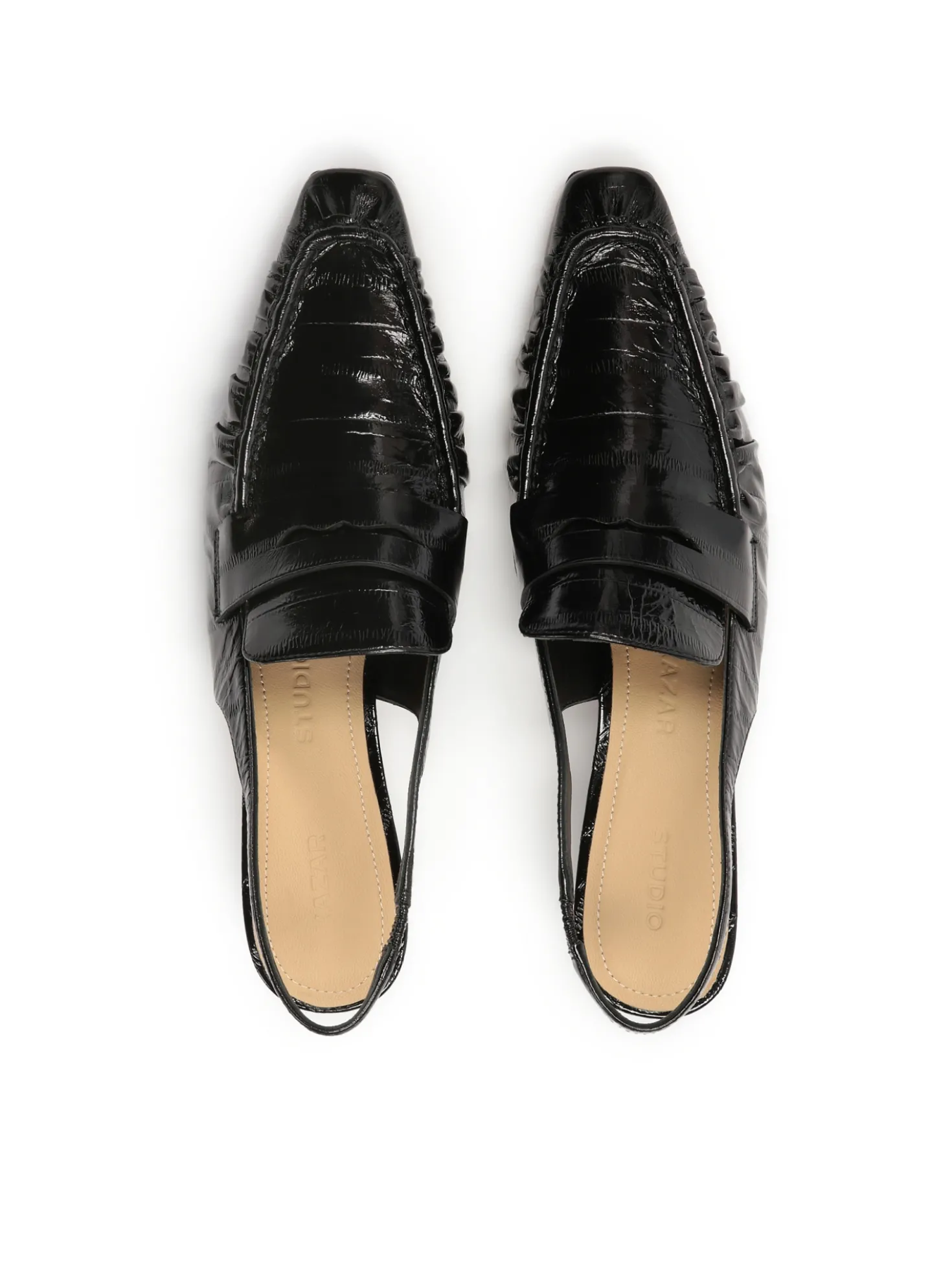 Czarne czółenka z otwartą piętą na obcasie typu slingback