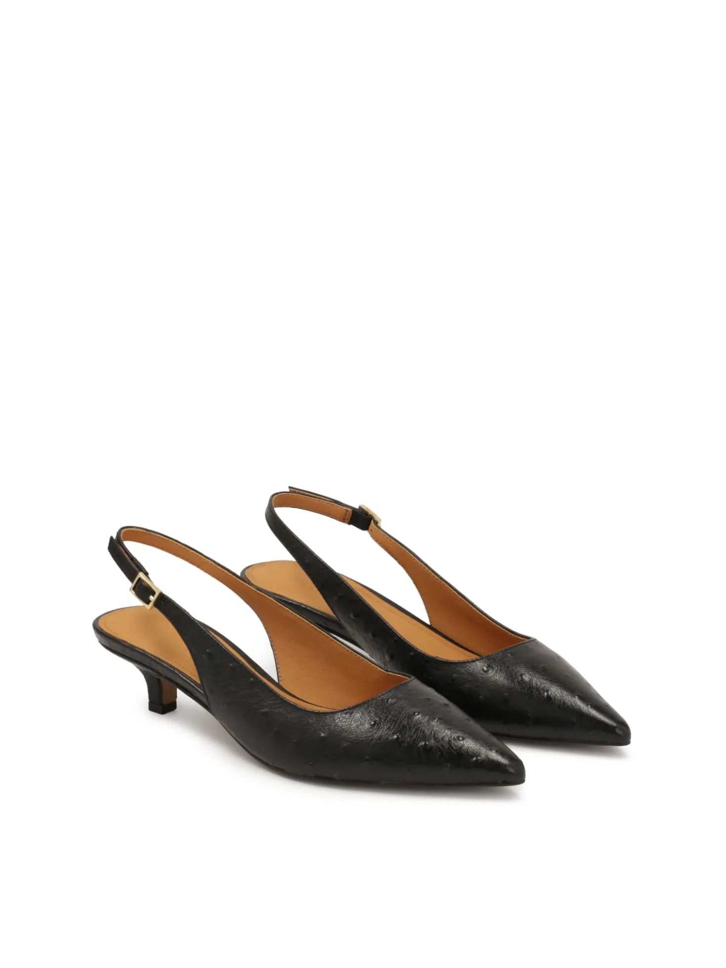 Czarne czółenka z tłoczonej skóry slingback