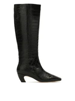 Czarne kozaki w zwierzęcy motyw na obcasie kitten heels