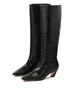 Czarne kozaki w zwierzęcy motyw na obcasie kitten heels