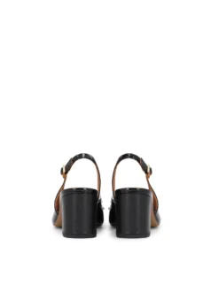 Czarne lakierowane czółenka slingback na słupku z kokardką
