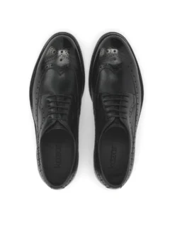 Czarne półbuty derby ze skóry z ażurowym zdobieniem Brogues