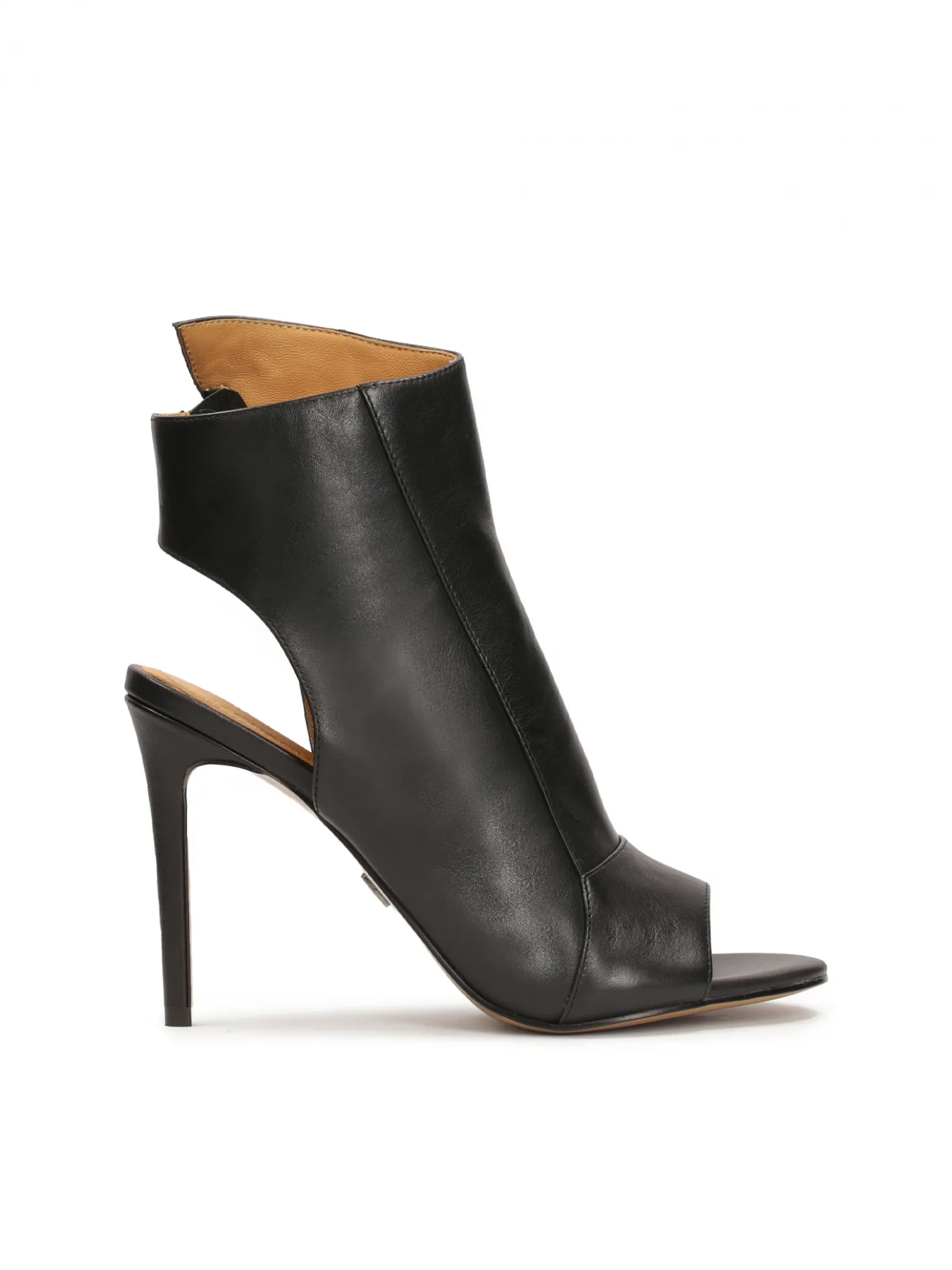 Czarne skórzane botki peep toe