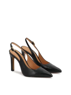 Czarne skórzane czółenka slingback
