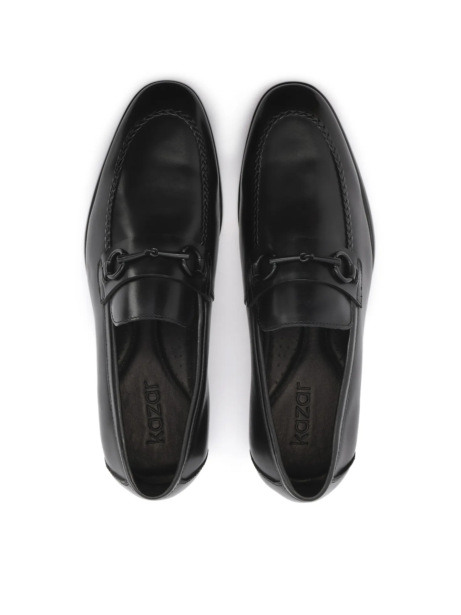 Czarne skórzane loafersy męskie z metalową ozdobą