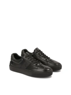 Czarne skórzane sneakersy z gumą na pięcie