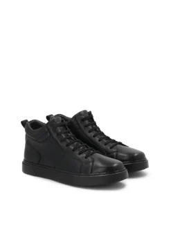 Czarne sneakersy za kostkę z naturalnej skóry