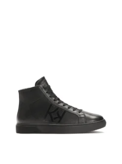 Czarne sneakersy za kostkę z naturalnej skóry z tłoczonym logo