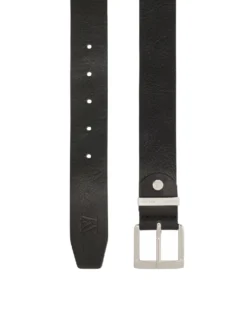 Czarny pasek z logowaną srebrną klamrą unisex