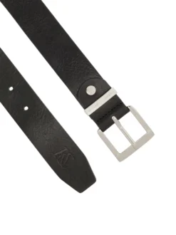 Czarny pasek z logowaną srebrną klamrą unisex