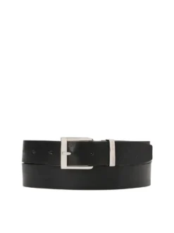 Czarny pasek z logowaną srebrną klamrą unisex