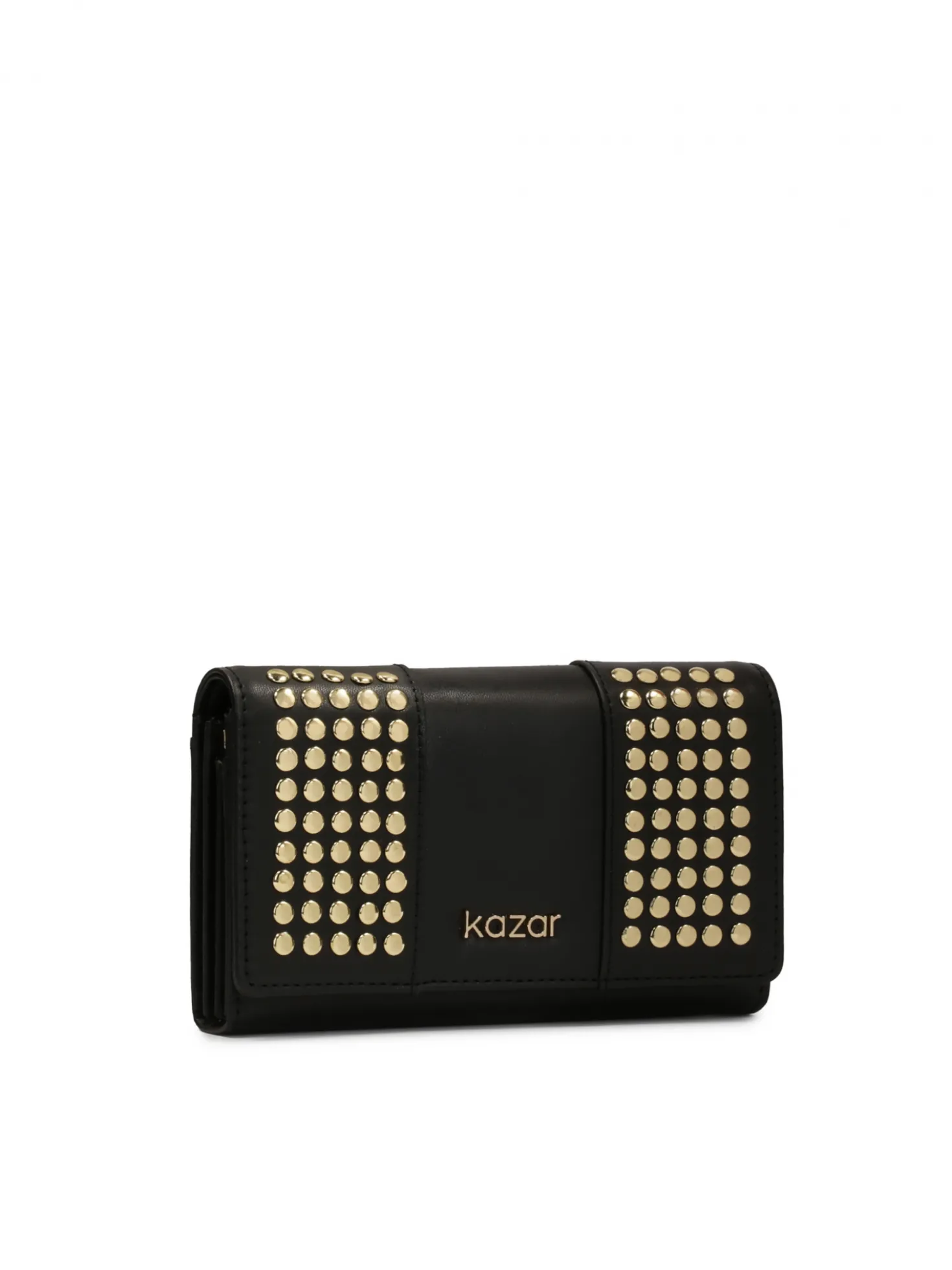 Czarny skórzany portfel ze złotymi nitami
