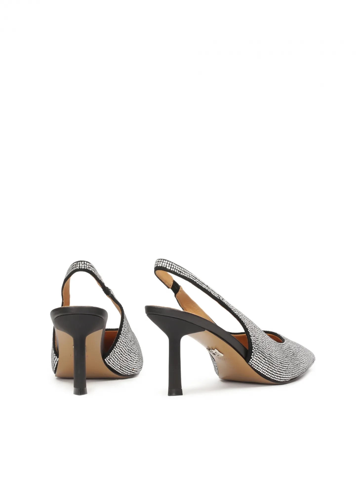 Czółenka slingback wysadzane srebrnymi kryształkami
