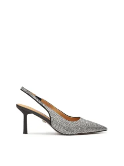 Czółenka slingback wysadzane srebrnymi kryształkami