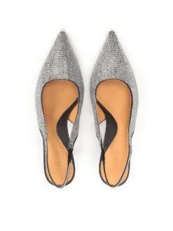 Czółenka slingback wysadzane srebrnymi kryształkami