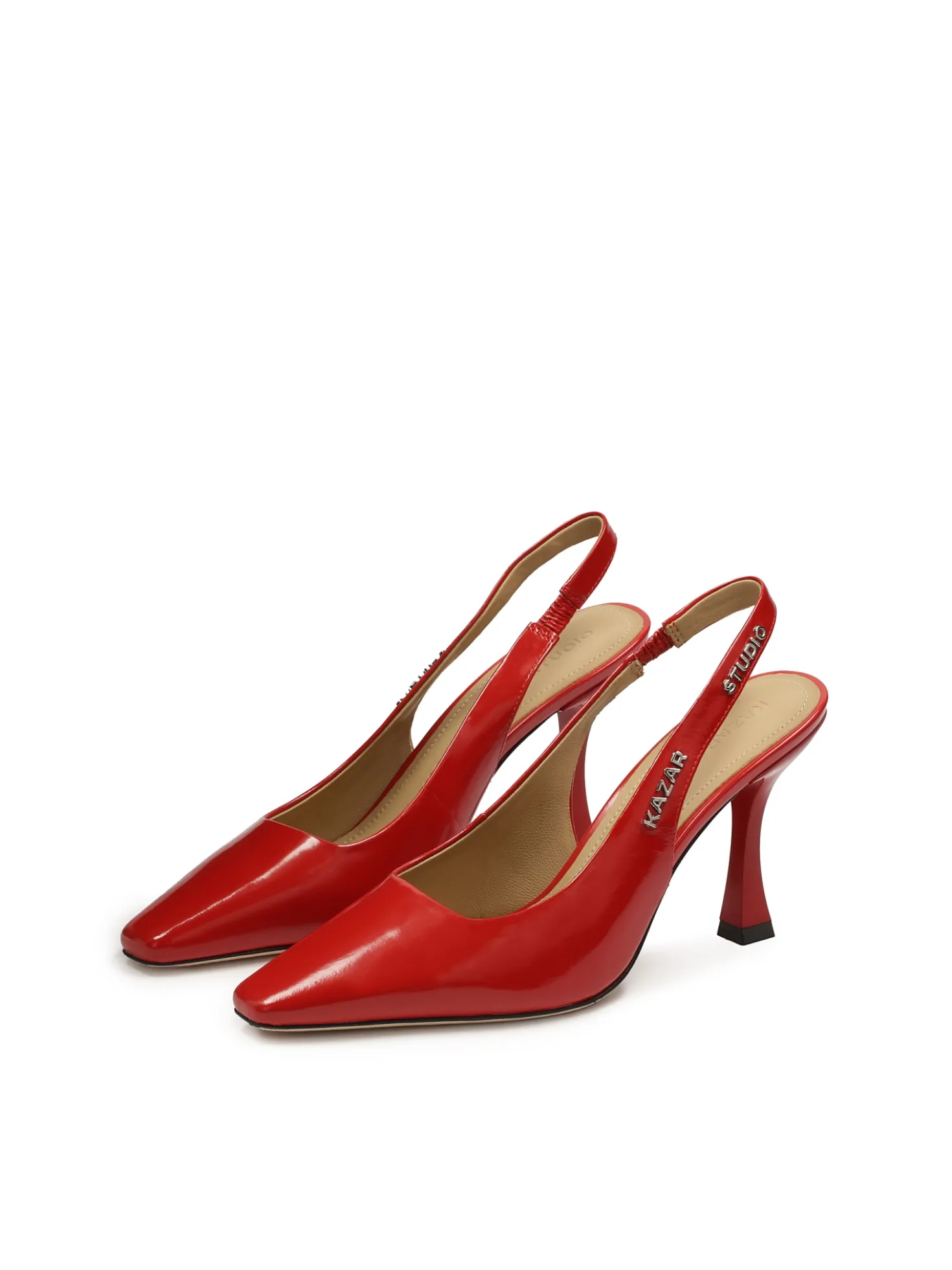 Czerwone czółenka slingback na kielichowym obcasie