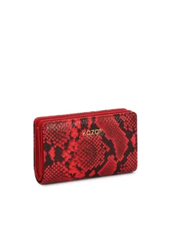 Czerwony portfel ze skóry tłoczonej we wzór snake print