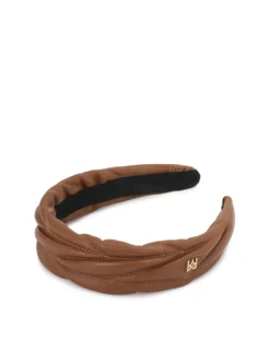 Elegancka skórzana opaska do włosów z małym monogramem