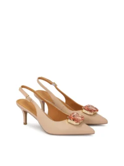 Eleganckie czółenka slingback zdobione biżuteryjną aplikacją