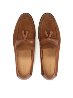 Eleganckie loafersy męskie z łączonych skór ozdobione chwostem